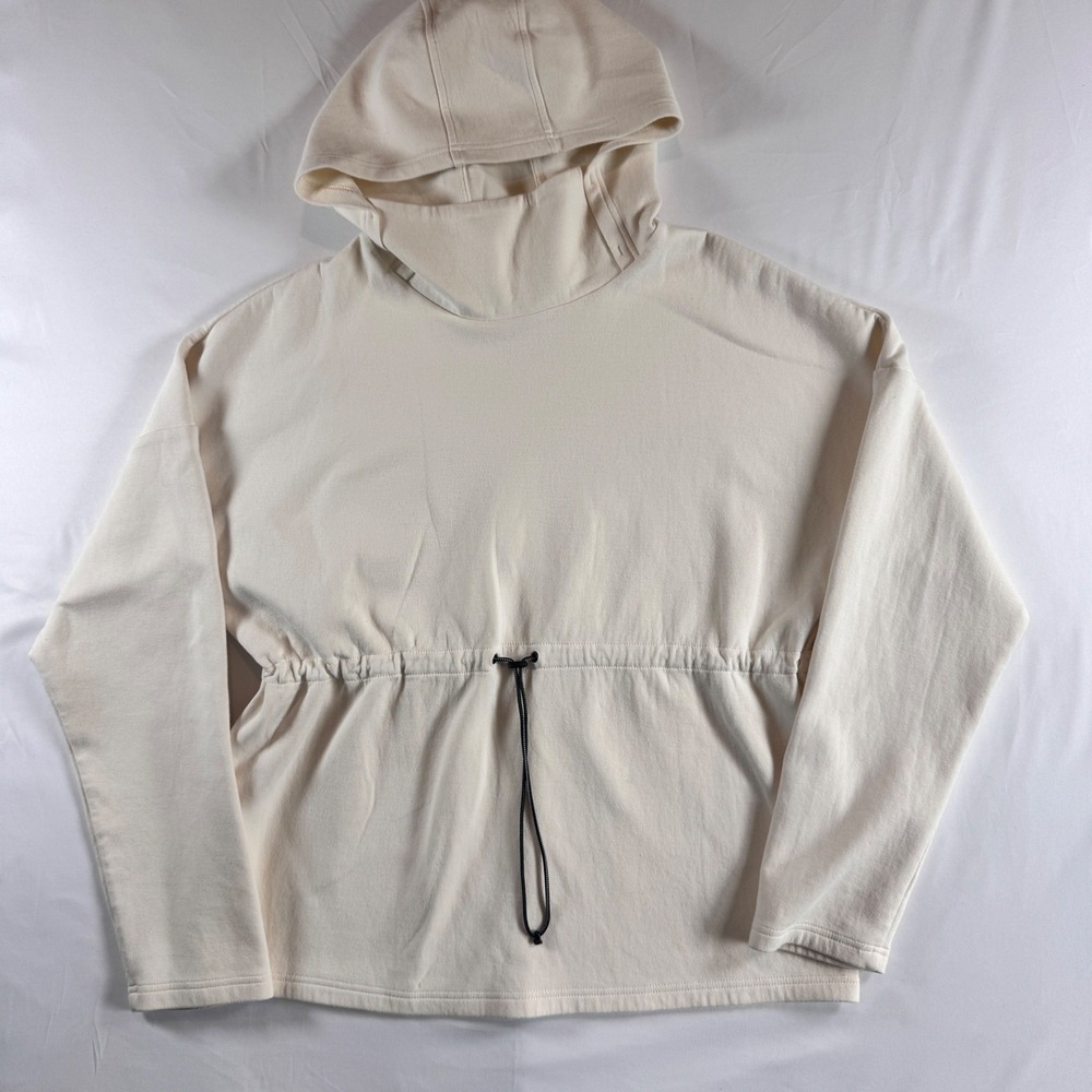 Varley Hoodie Women Small Cream Drawstring Waist Mock Neck Face Cover Pullover - Picture 2 of 9